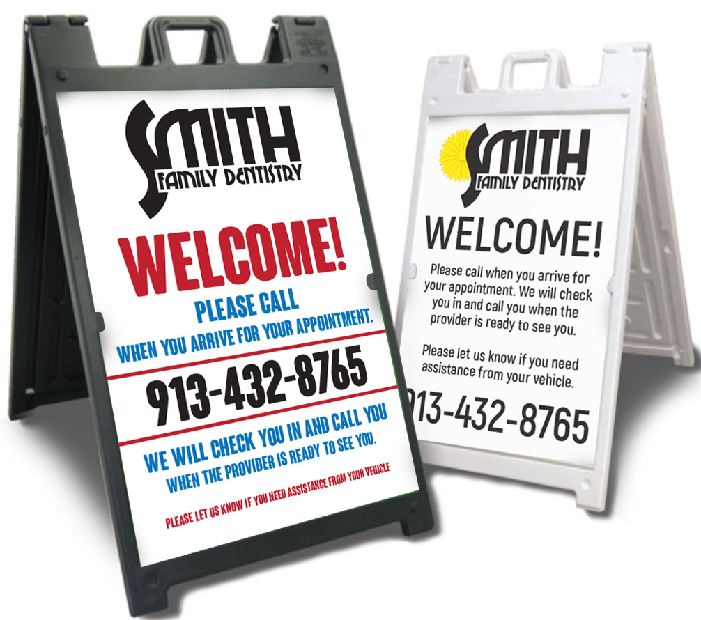 A-Frame Black and white a-frame signs with white posters and black text