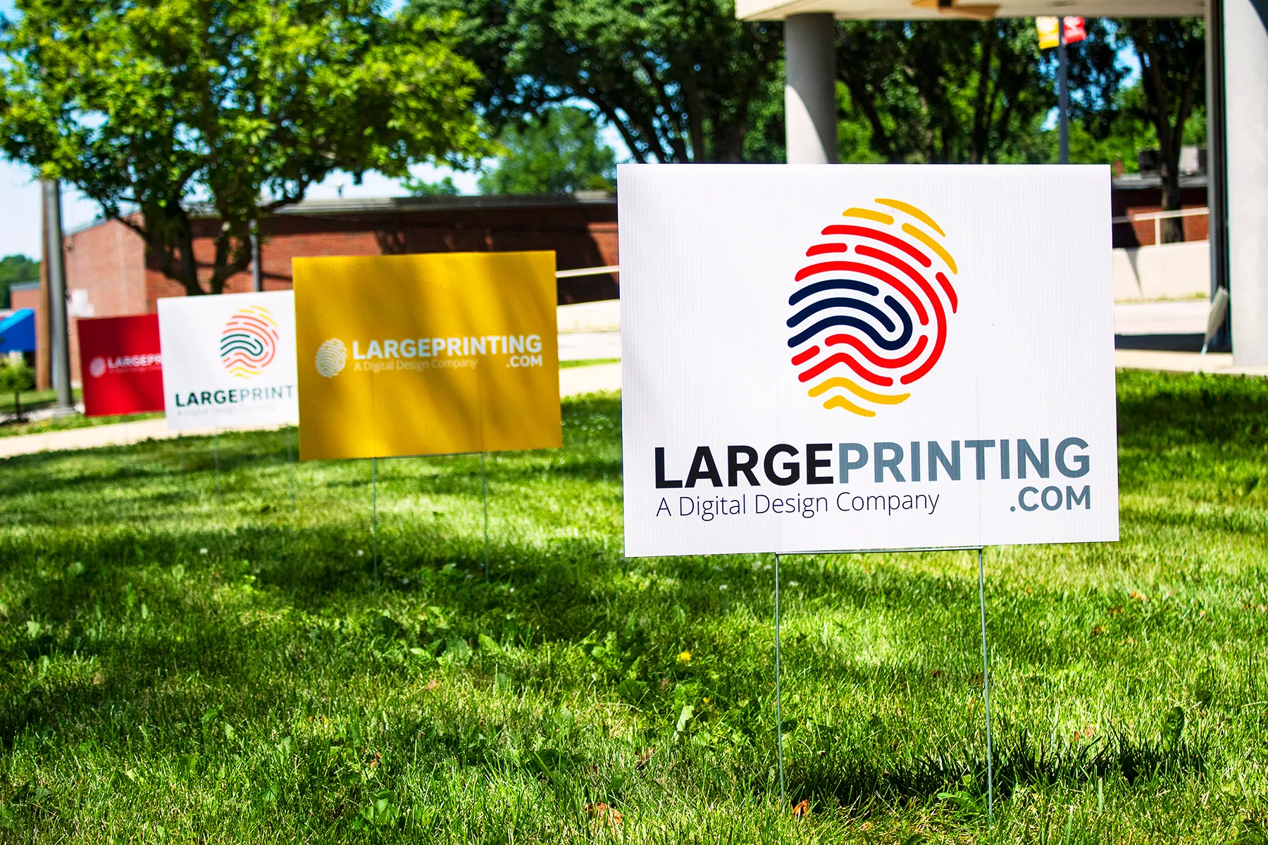 Yard Signs white Coro-last yard sign with finger print logo in red blue and yellow